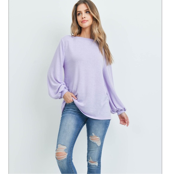 NEW Lavender Ribbed Texture Puffy Long Sleeve Top - Picture 4 of 4